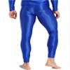 Agoky Men's Glossy Leggings Yoga Skinny Ice Silk Compression Tights Workout Baselayer Pants Blue XX-Large view 4
