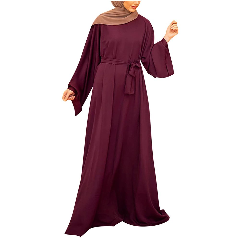 2023 Women Islamic Robe Dresses Ladies Muslim National Abaya Dress Loose Fit Solid Long Sleeve Jilbab Prayer Clothes