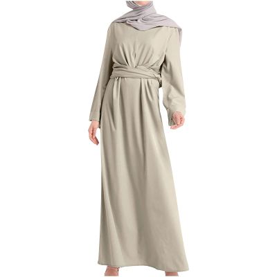 2023 Women's Muslim Dresses Ramadan Prayer Clothes Solid Long Sleeve Abaya Caftan Dress National Dubai Islam Robe