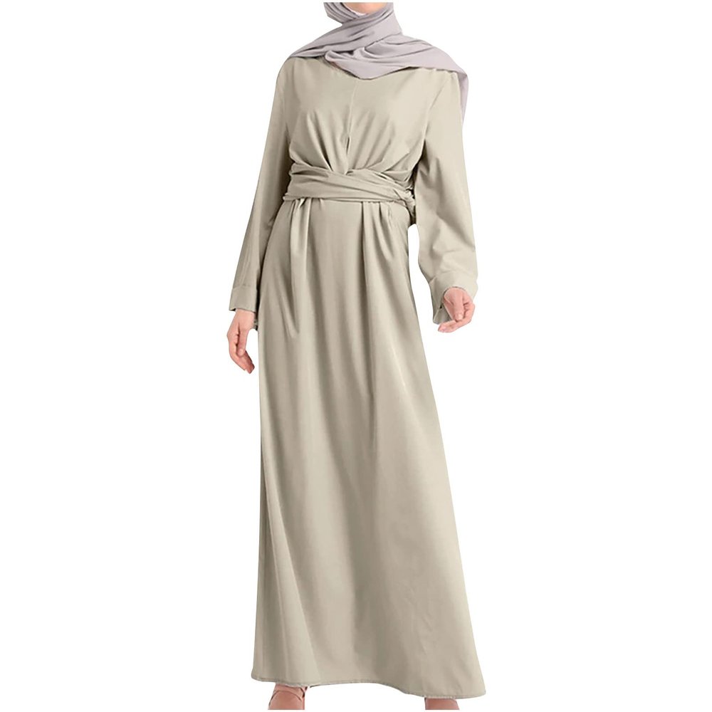 2023 Women's Muslim Dresses Ramadan Prayer Clothes Solid Long Sleeve Abaya Caftan Dress National Dubai Islam Robe