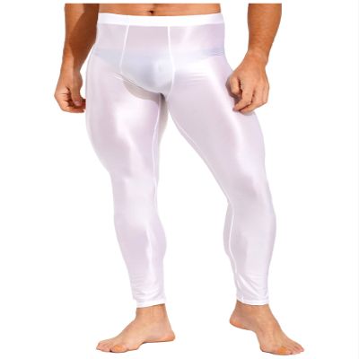 Freebily Men's Compression Tights Leggings Yoga Running Sports Workout Baselayer Ice Silk Pants White Large