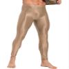 Agoky Men's Glossy Leggings Yoga Skinny Ice Silk Compression Tights Workout Baselayer Pants Coffee X-Large
