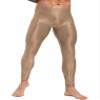 Agoky Men's Glossy Leggings Yoga Skinny Ice Silk Compression Tights Workout Baselayer Pants Coffee X-Large view 2