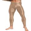 Agoky Men's Glossy Leggings Yoga Skinny Ice Silk Compression Tights Workout Baselayer Pants Coffee X-Large view 3