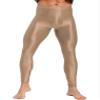 Agoky Men's Glossy Leggings Yoga Skinny Ice Silk Compression Tights Workout Baselayer Pants Coffee X-Large view 4