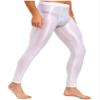 Agoky Men's Glossy Leggings Yoga Skinny Ice Silk Compression Tights Workout Baselayer Pants White XX-Large view 2