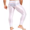 Agoky Men's Glossy Leggings Yoga Skinny Ice Silk Compression Tights Workout Baselayer Pants White XX-Large view 4