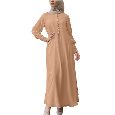 2023 Women Islamic Robe Dresses Ladies Muslim National Abaya Dress Loose Fit Solid Long Sleeve Jilbab Prayer Clothes