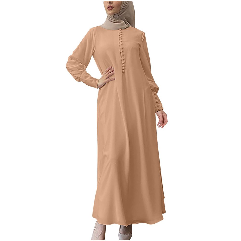 2023 Women Islamic Robe Dresses Ladies Muslim National Abaya Dress Loose Fit Solid Long Sleeve Jilbab Prayer Clothes