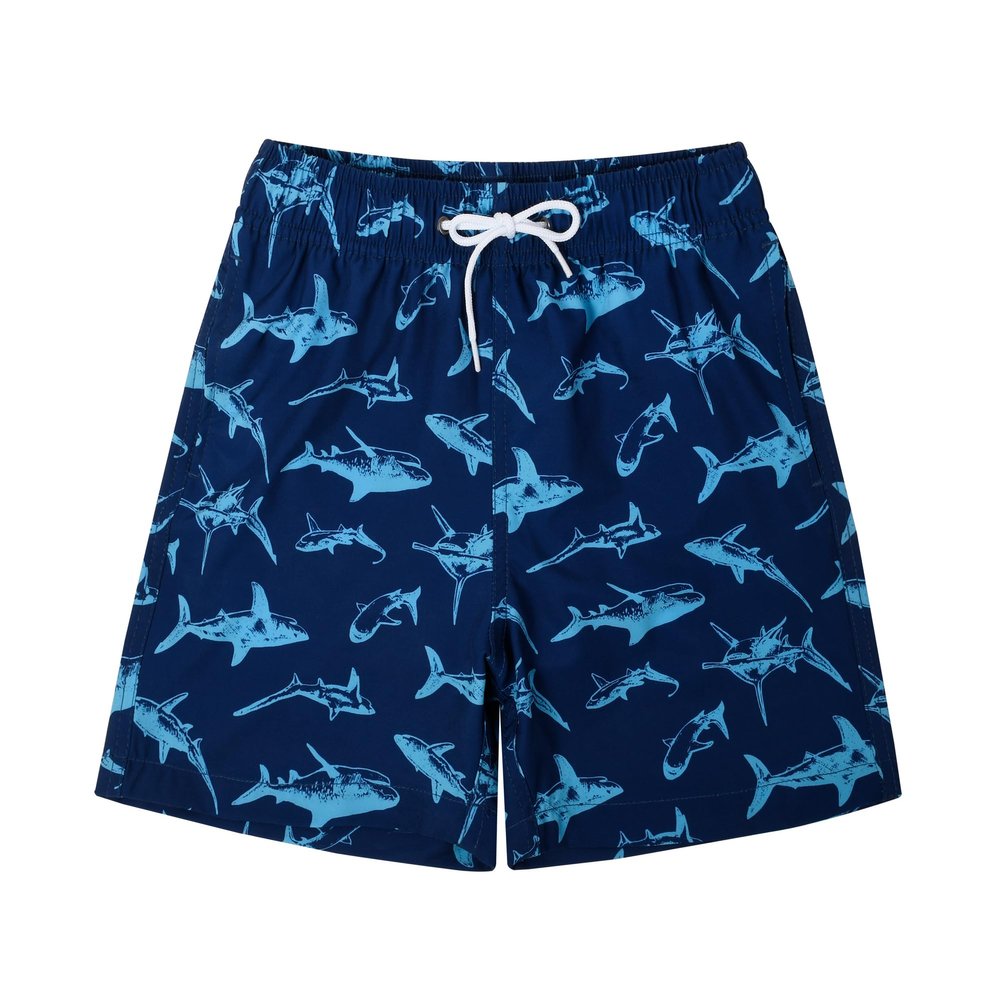 SUNDAY ROSE Boys Swim Trunks Beach Board Shorts Boys Bathing Suit Quick Dry Kids Swimwear Blue Shark Size6