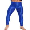 Agoky Men's Glossy Leggings Yoga Skinny Ice Silk Compression Tights Workout Baselayer Pants Blue Large view 3