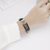 Unique D-shape Metal Buckle Bands Compatible with Fitbit Luxe for Women - Top Grain Leather Strap for Luxe/Special Edition Fitness Tracker (Silver/Black) view 2
