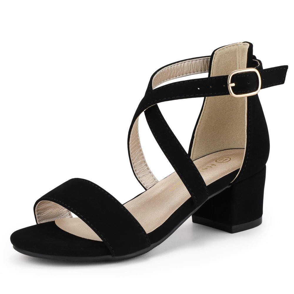 Hehainom Girls Heels Sandals Ankle Cross Strap Black Dress Shoes Toddler Little Big Kid HNDENISE Flower Girl Size 1 Wedding Party Pumps Shoes