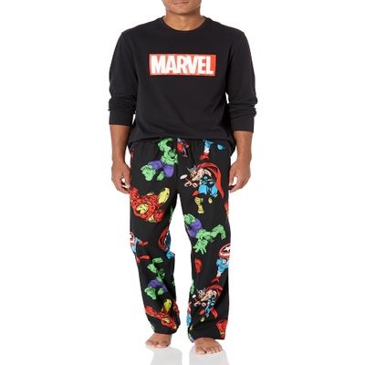 Amazon Essentials Disney | Marvel | Star Wars Men's Flannel Pajama Sleep Sets, Marvel Avengers, X-Small