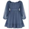 GRACE KARIN Girls Long Sleeve Ruffle Off Shoulder A-Line Swiss Dot Casual Dress Steel Blue 12Y view 1