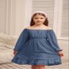 GRACE KARIN Girls Long Sleeve Ruffle Off Shoulder A-Line Swiss Dot Casual Dress Steel Blue 12Y view 3