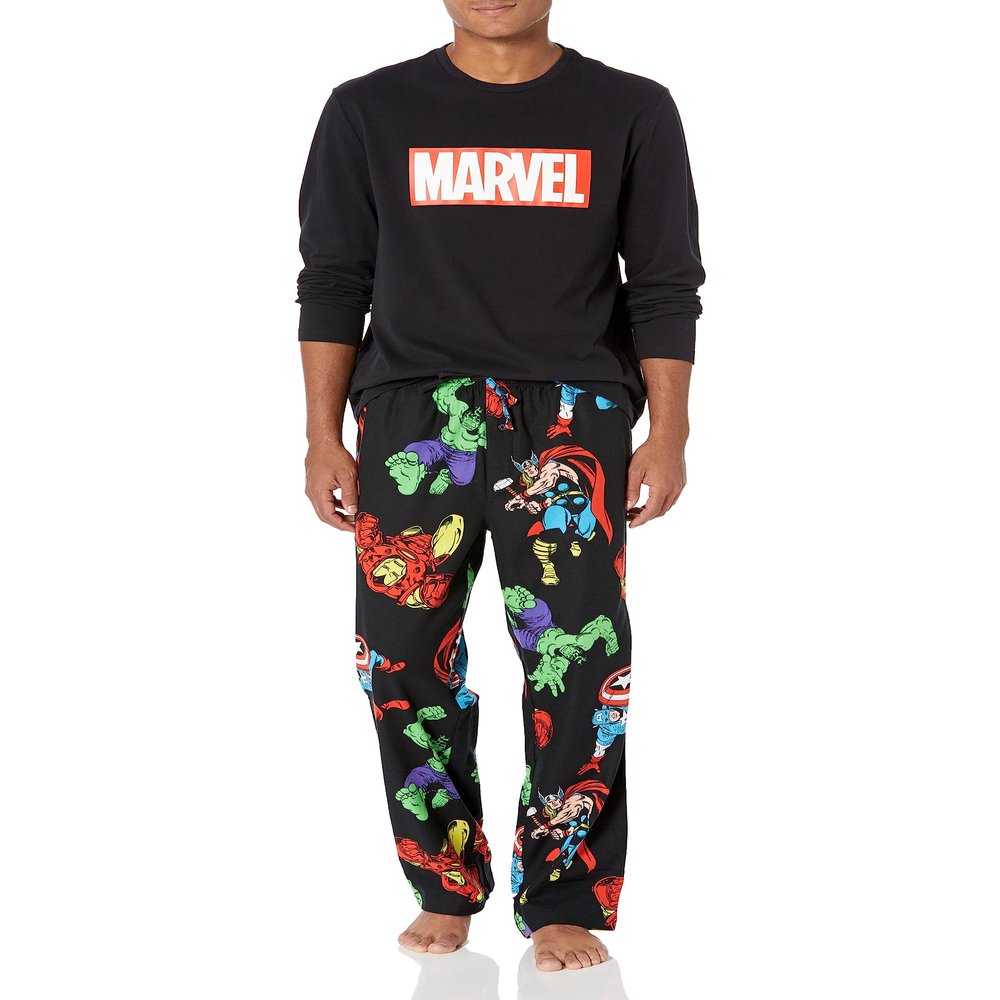 Amazon Essentials Disney | Marvel | Star Wars Men's Flannel Pajama Sleep Sets, Marvel Avengers, Small