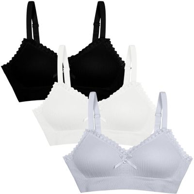 Happy Cherry Girls Teens Training Bras Cotton Lightly Padded Adjustable Sports Bra for Big Kids 12-14 Years 3PCS