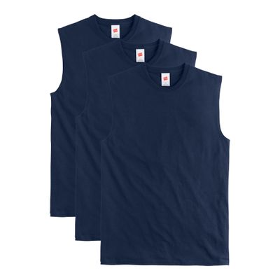 Hanes Men's Essentials Midweight T Pack, Cotton Muscle Tank Shirts, 3-Pack, Athletic Navy