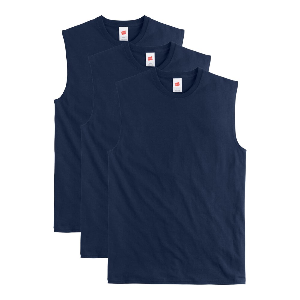 Hanes Men's Essentials Midweight T Pack, Cotton Muscle Tank Shirts, 3-Pack, Athletic Navy
