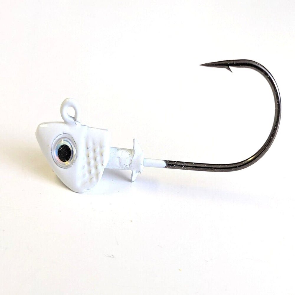 10 Painted Pro-Shad Jig Head Striper Bass Redfish Lure Ultra Point Hook- White 1/2oz