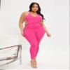 MEGCI Plus Solid Cut Out Knot Side Tie Backless Sports Unitard (Color : Hot Pink, Size : X-Large) view 1