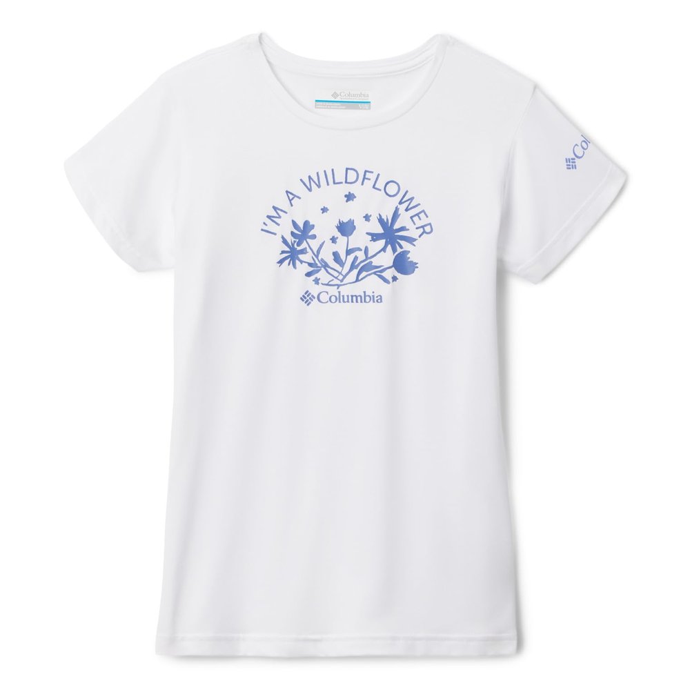 Columbia Youth Girls Mission Peak Short Sleeve Graphic Shirt, White/Floral Fancy, X-Small