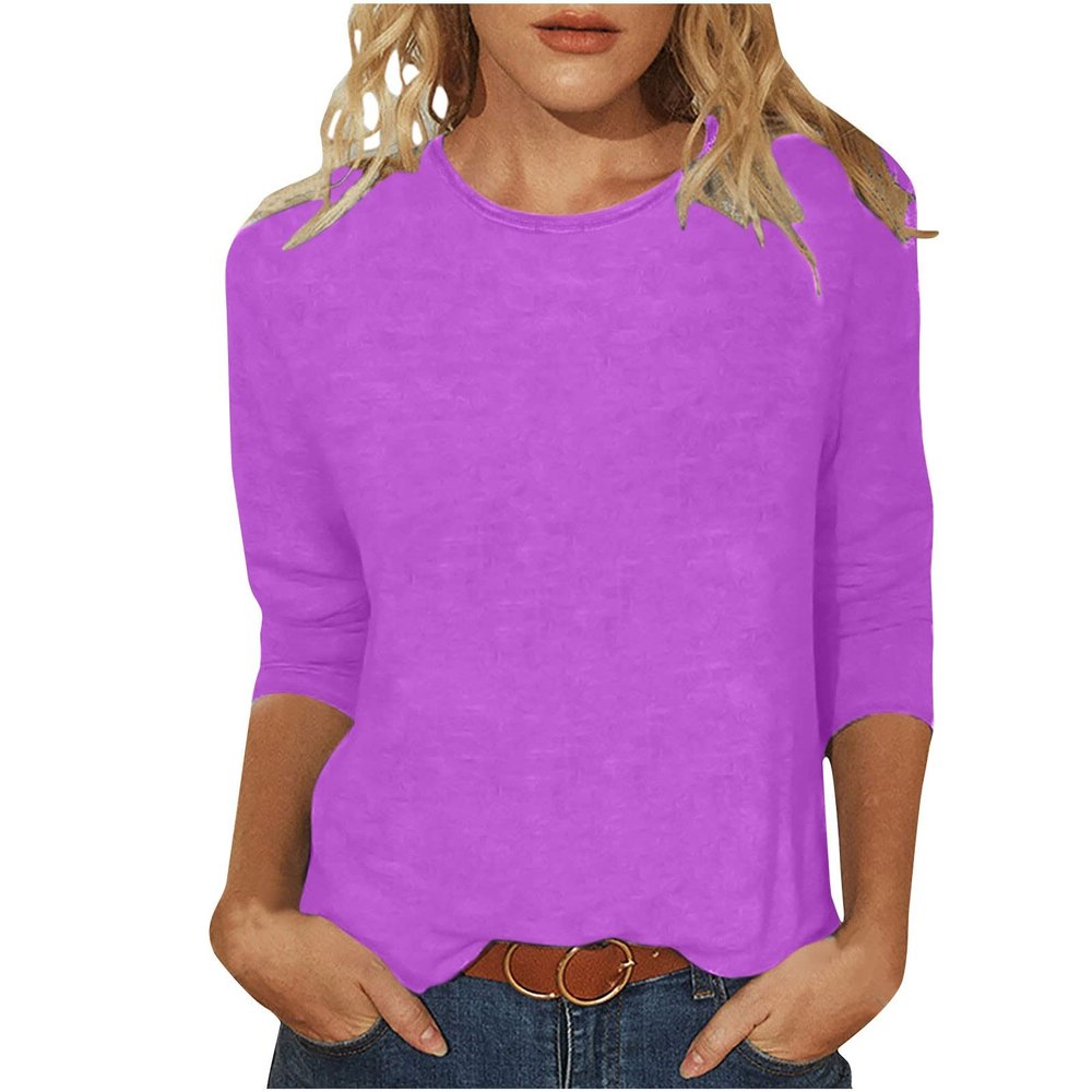 3/4 Length Sleeve Shirts for Women 2024 Casual Summer Blouses Crewneck Floral Printed Cute Tops Loose Fit Pullover