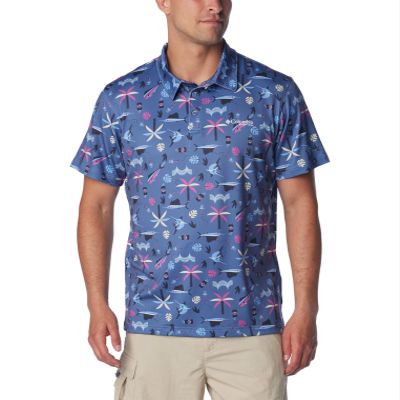 Columbia Men's Super Slack Tide Stretch Polo, Bluebell Retrobait, Small