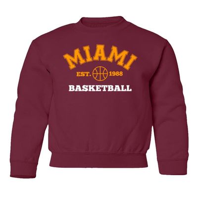 superhotapparel Miami Est. 1988 Basketball Fans Youth Crewneck Sweatshirt (Maroon, Youth Large)