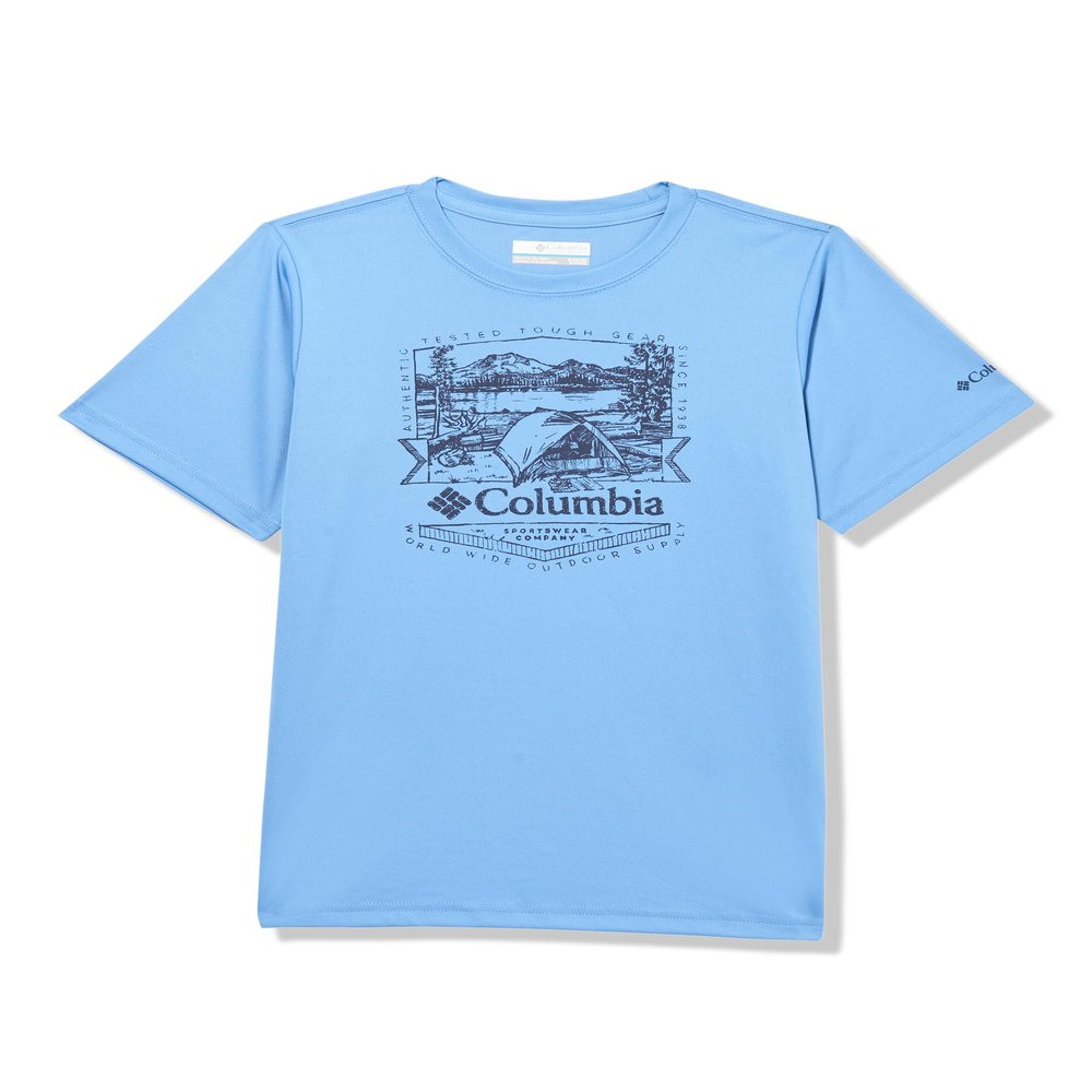 Columbia Youth Boys Fork Stream Short Sleeve Graphic Shirt, Skyler/Lakeside Badge, Small