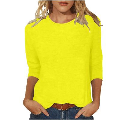 3/4 Length Sleeve Shirts for Women 2024 Casual Summer Blouses Crewneck Floral Printed Cute Tops Loose Fit Pullover