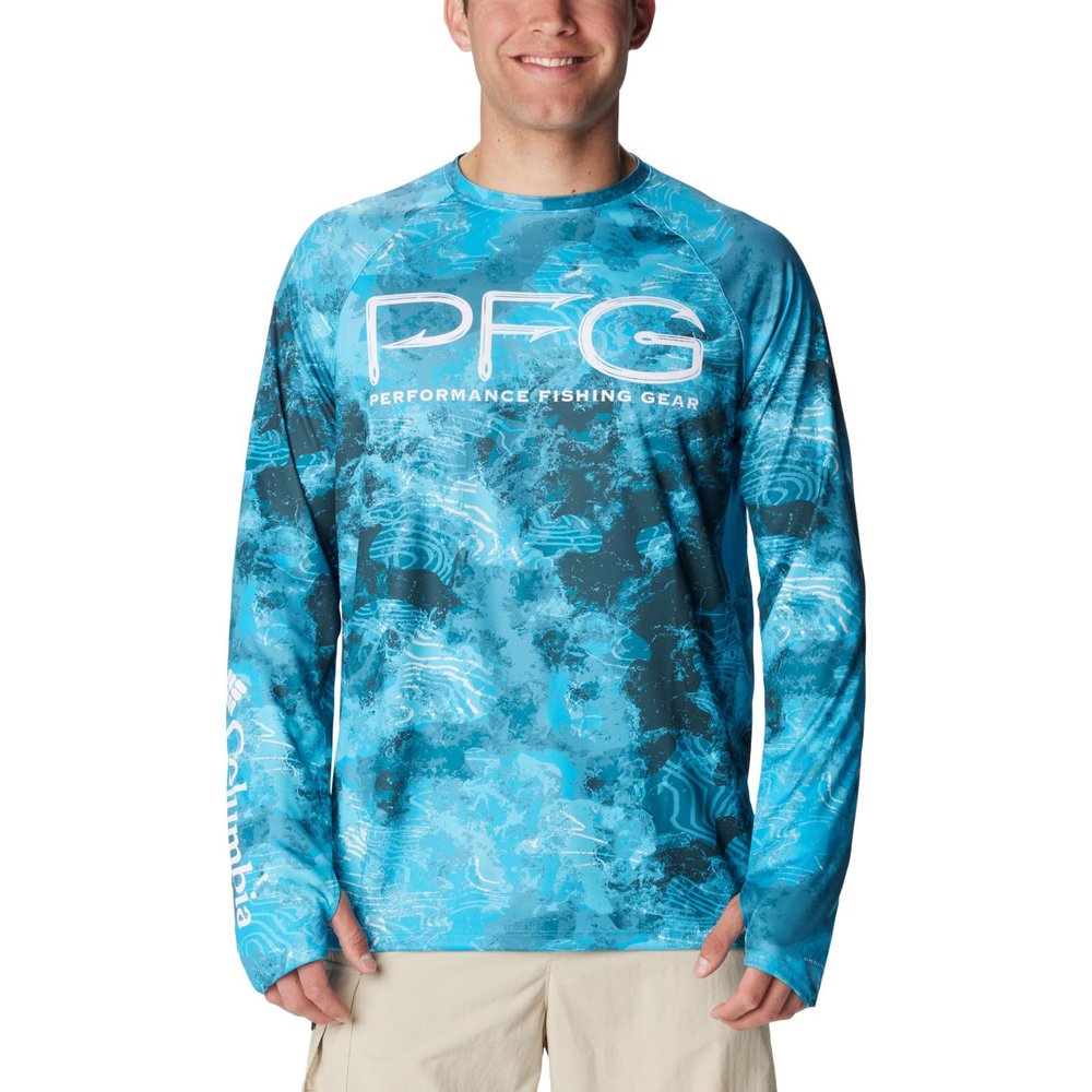 Columbia Men's Super Terminal Tackle Vent Long Sleeve, Ocean Blue Deepwaters Camo, X-Large