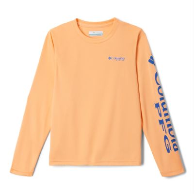 Columbia Youth Boys Terminal Tackle Long Sleeve Tee, Bright Nectar/Vivid Blue Logo, X-Large