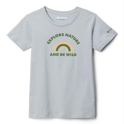 Columbia Youth Girls Mission Lake Short Sleeve Graphic Shirt, Cirrus Grey/Explore Nature, Large