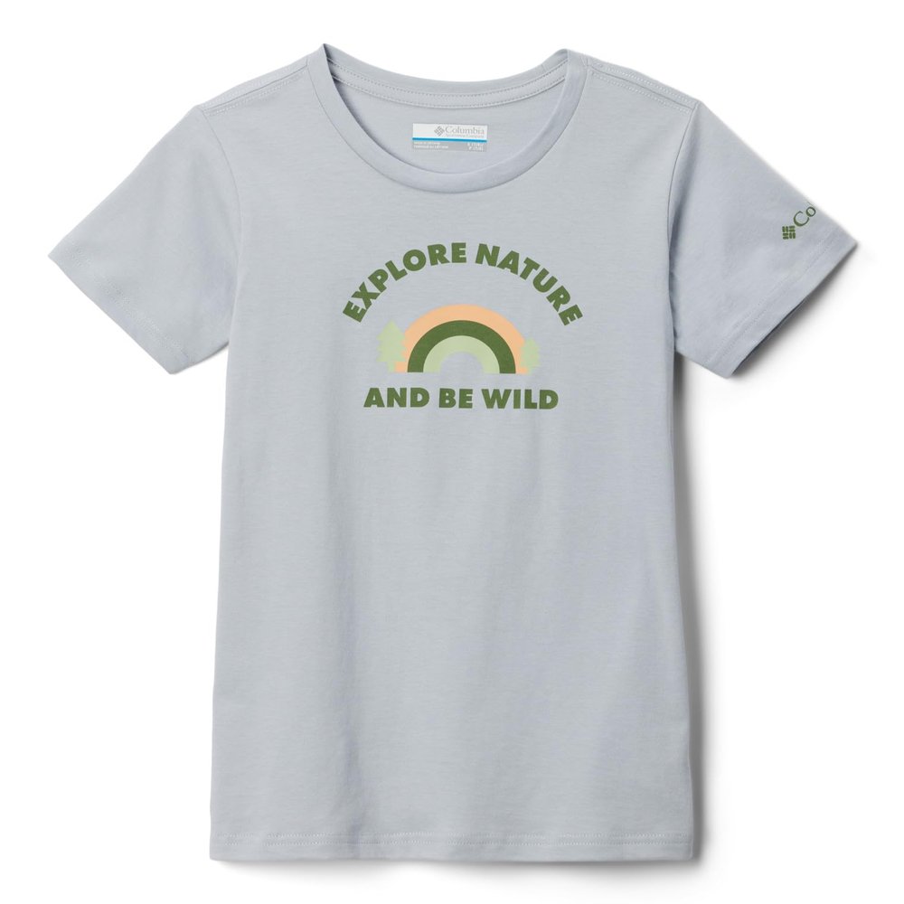 Columbia Youth Girls Mission Lake Short Sleeve Graphic Shirt, Cirrus Grey/Explore Nature, Large