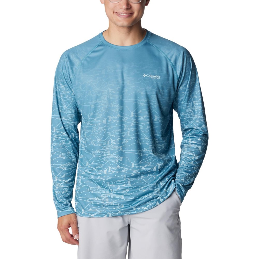 Columbia Men's Super Terminal Tackle PFG Fresh Fade Long Sleeve, Canyon Blue/Tested Tough Fresh Super Fade, XX-Large