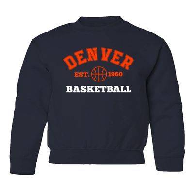 superhotapparel Denver Est. 1960 Basketball Fans Youth Crewneck Sweatshirt (Navy, Youth Large)