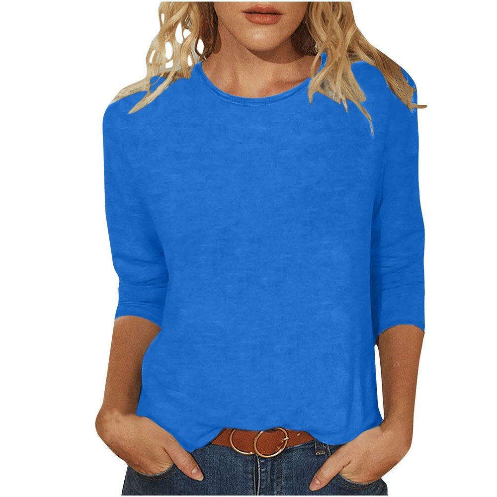 3/4 Length Sleeve Shirts for Women 2024 Casual Summer Blouses Crewneck Floral Printed Cute Tops Loose Fit Pullover