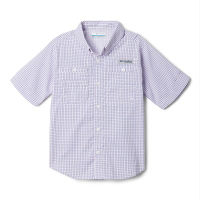 Columbia Youth Boys Super Tamiami Short Sleeve Shirt, Sunset Red Super Tamiami Gingham, X-Large