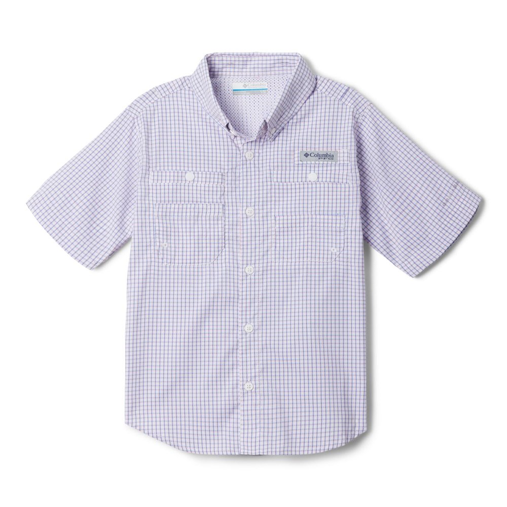 Columbia Youth Boys Super Tamiami Short Sleeve Shirt, Sunset Red Super Tamiami Gingham, X-Large