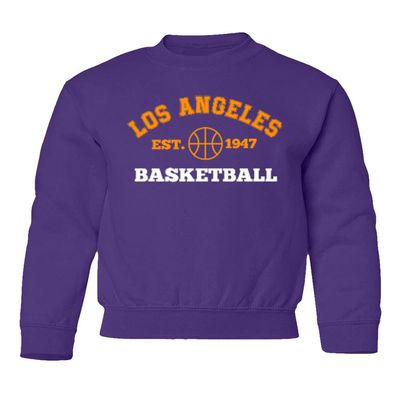 Los Angeles Est. 1947 Basketball Fans Youth Crewneck Sweatshirt (Purple, Youth Medium)