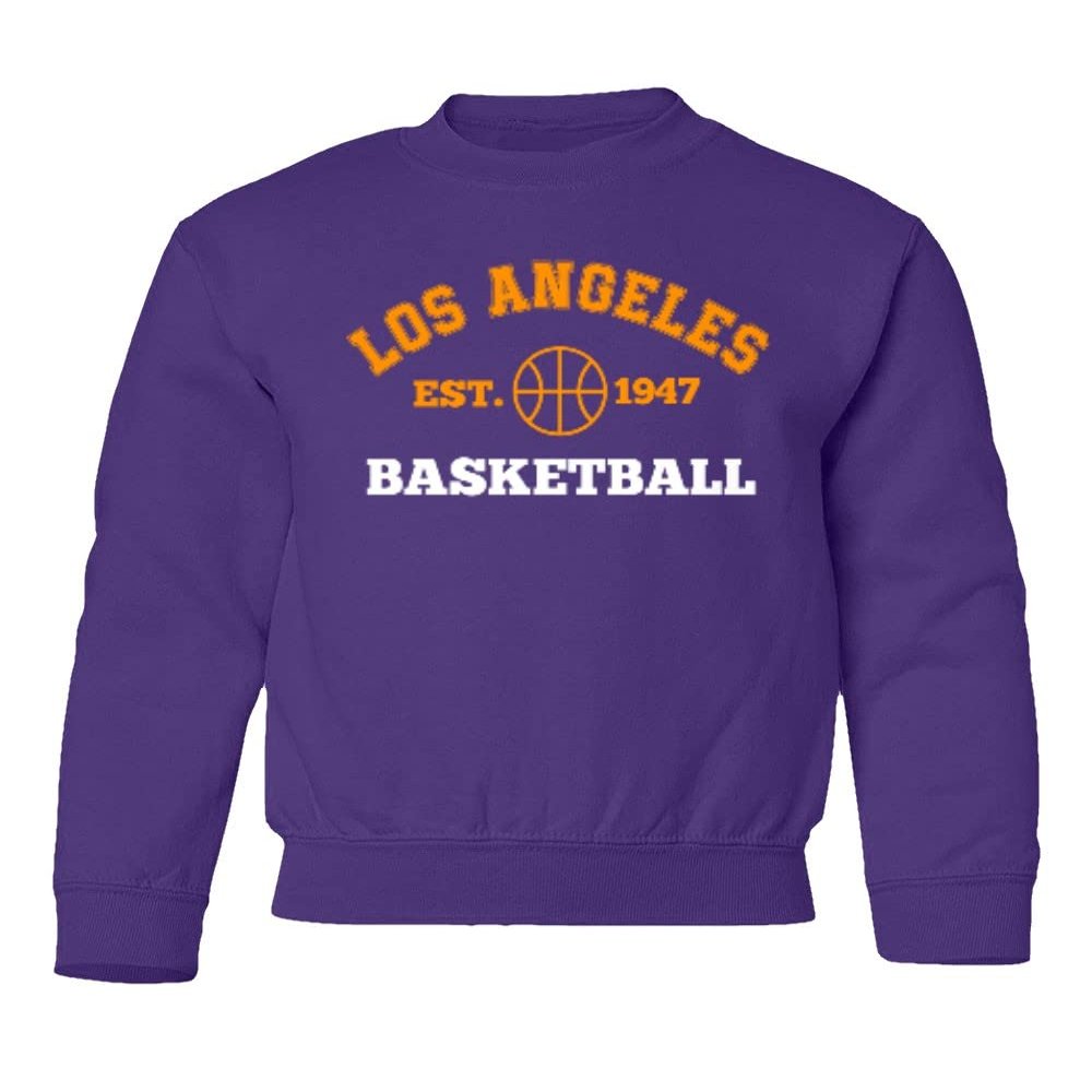 Los Angeles Est. 1947 Basketball Fans Youth Crewneck Sweatshirt (Purple, Youth Medium)
