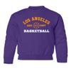Los Angeles Est. 1947 Basketball Fans Youth Crewneck Sweatshirt (Purple, Youth Medium) view 1
