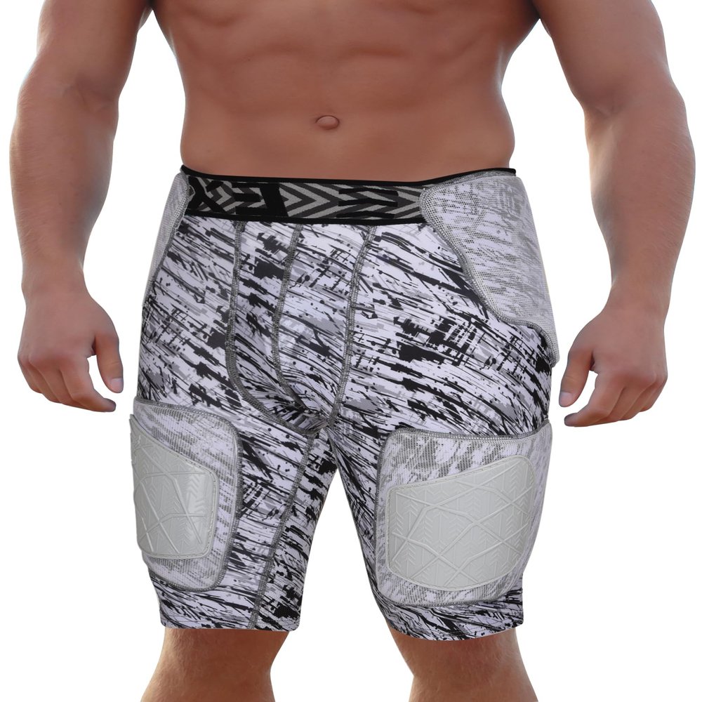 Exxact Sports Gladiator 5-Pad Adult Football Girdle for Men with Cup Pocket, Padded Compression Shorts with Integrated Hip, Thigh, Tailbone Pads, Men's Girdle Football (Camo, AS)