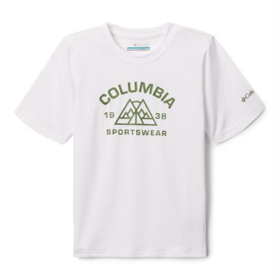 Columbia Youth Boys Mount Echo Short Sleeve Graphic Shirt, White/Peaked Badge, X-Large