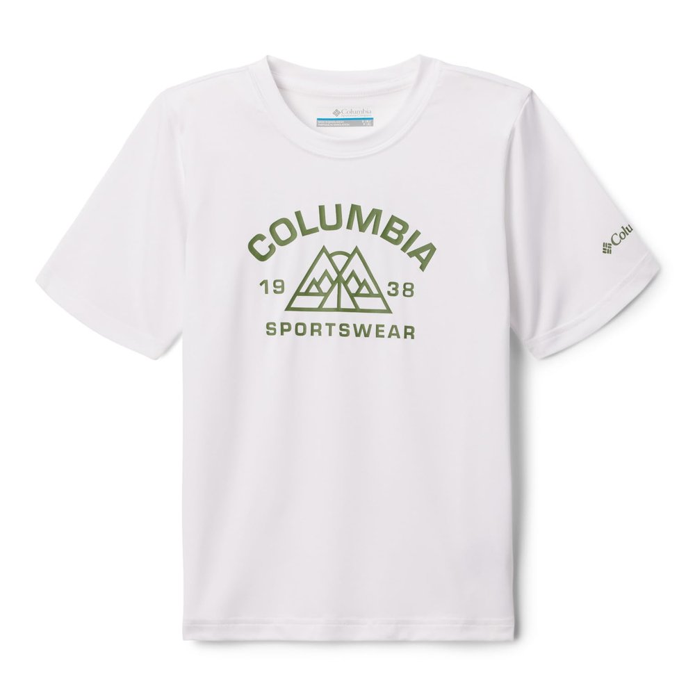 Columbia Youth Boys Mount Echo Short Sleeve Graphic Shirt, White/Peaked Badge, X-Large