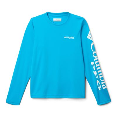 Columbia Youth Boys Terminal Tackle Long Sleeve Tee, Ocean Blue/White Logo, Large