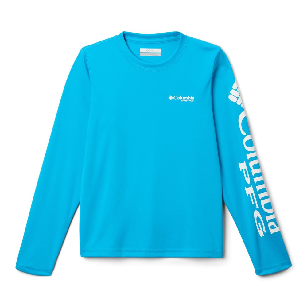 Columbia Youth Boys Terminal Tackle Long Sleeve Tee, Ocean Blue/White Logo, Large