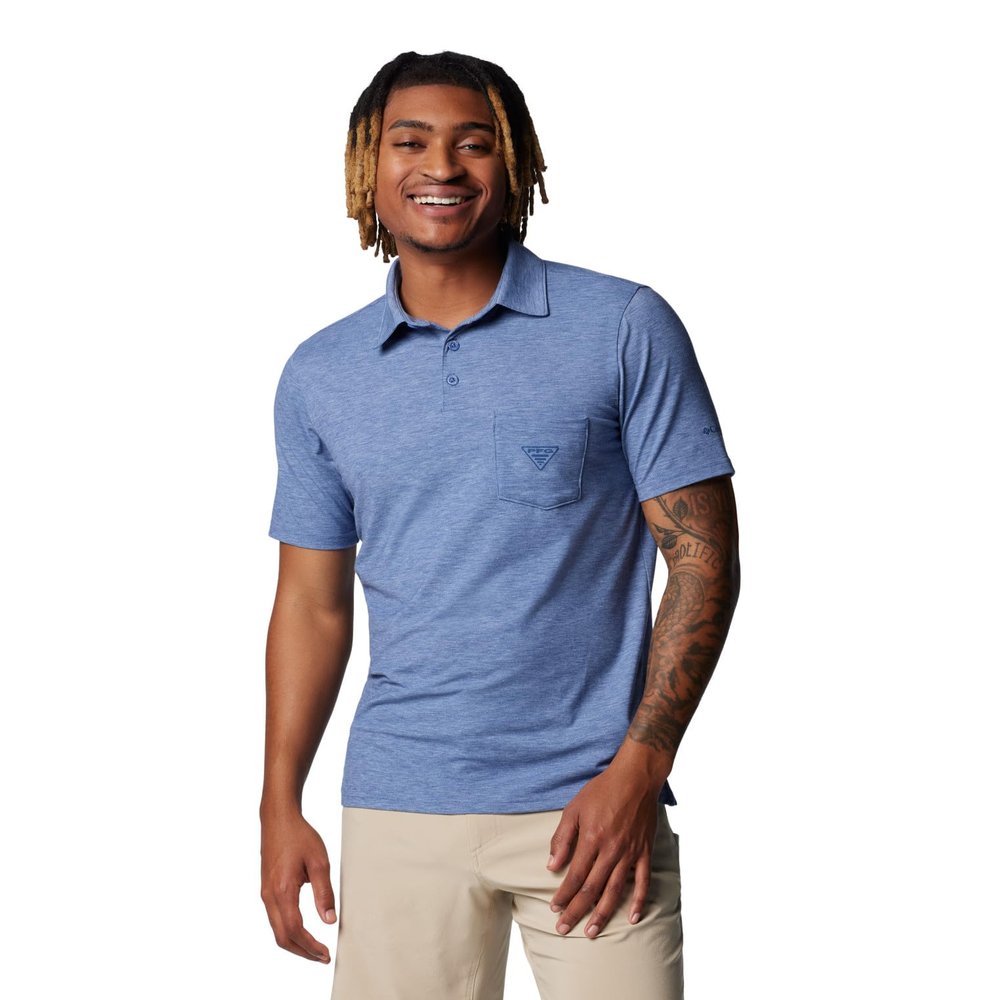 Columbia Men's PFG Uncharted Polo, Bluebell Heather, XX-Large